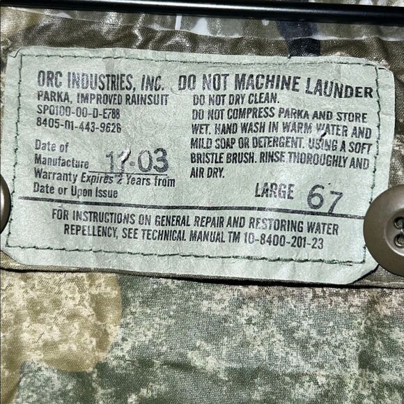 ORC INDUSTRIES Woodland Camouflage Improved Rainsuit Parka-L - Picture 9 of 9